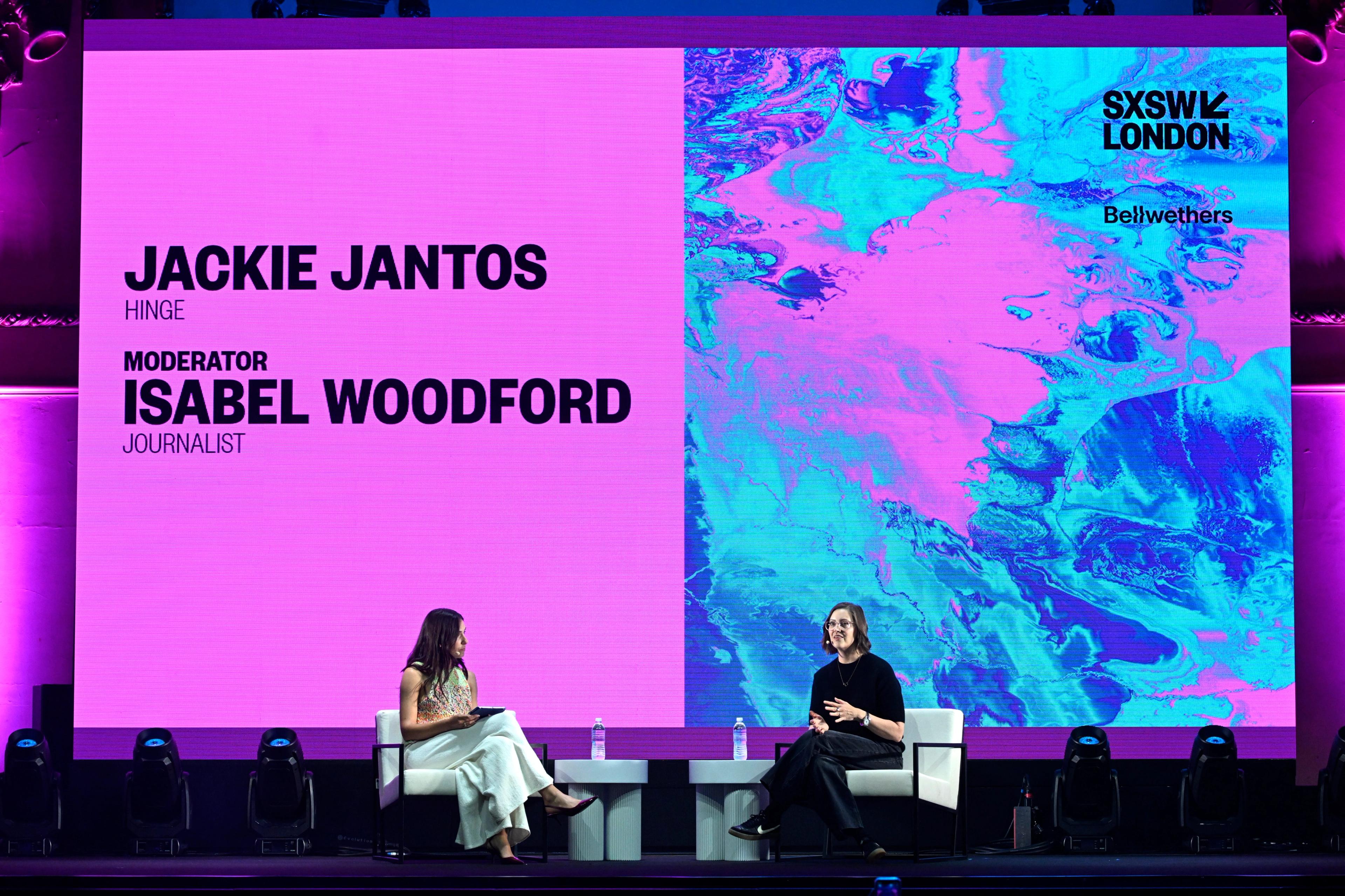 Journalist Isabel Woodford and Hinge CEO Jackie Jantos at SXSW London