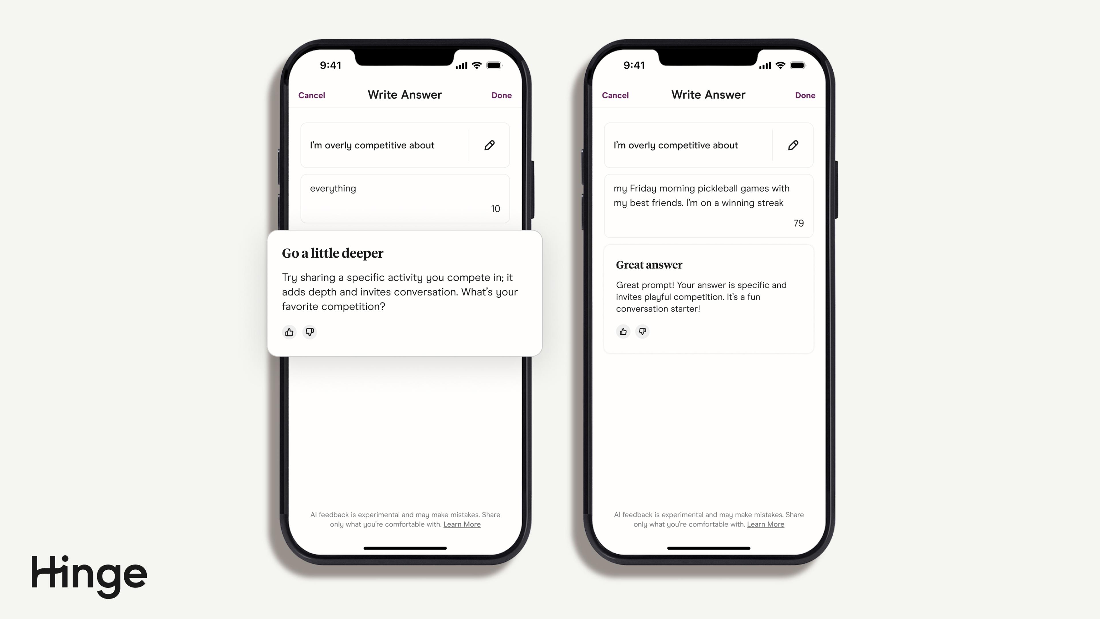 User interface highlighting a prompt encouraging the user to share specific activities they enjoy to spark further conversation.