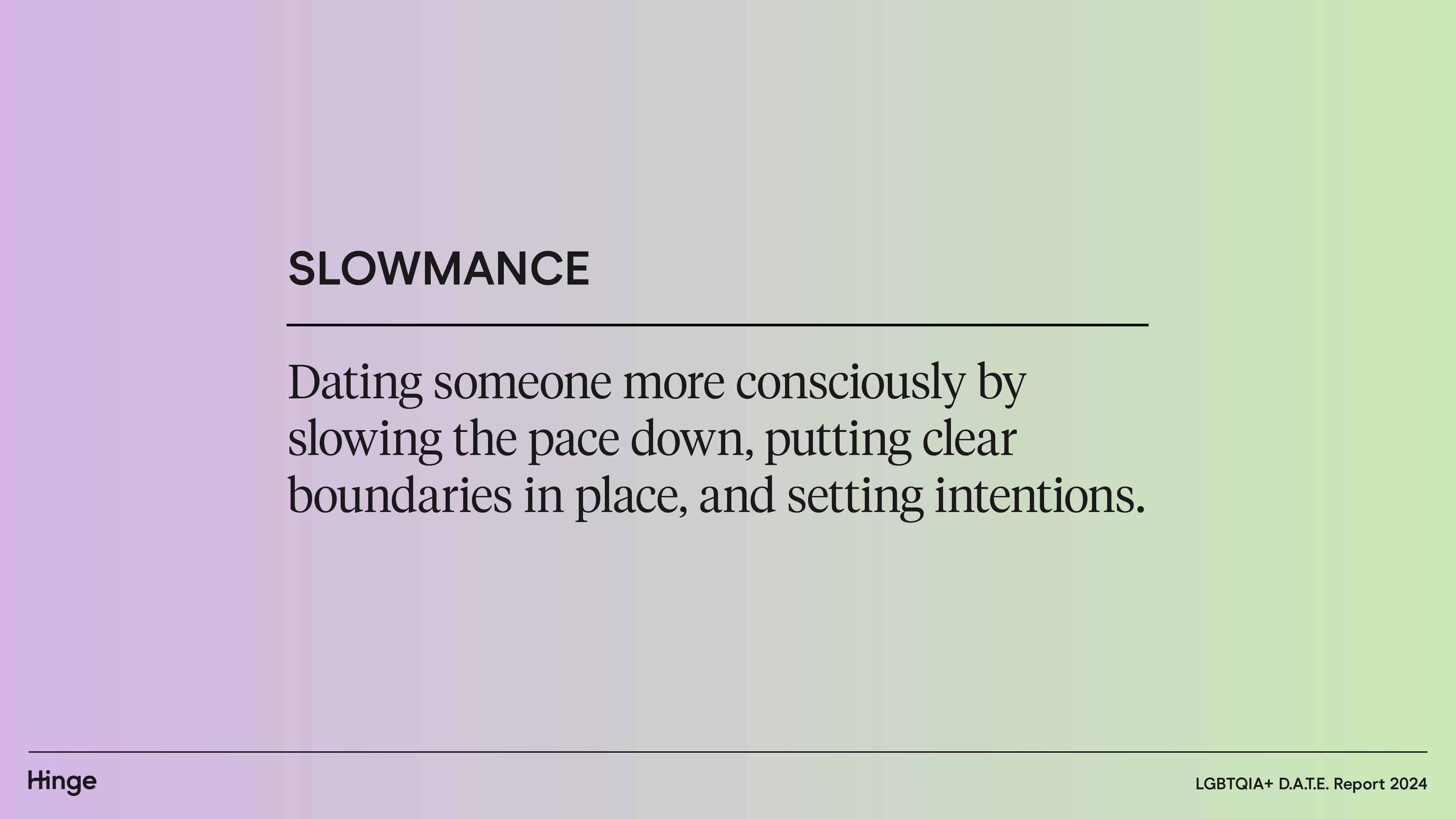 Slowmance: Dating someone more conciously by slowing the pace down, putting clear boundaries in place, and setting intentions.