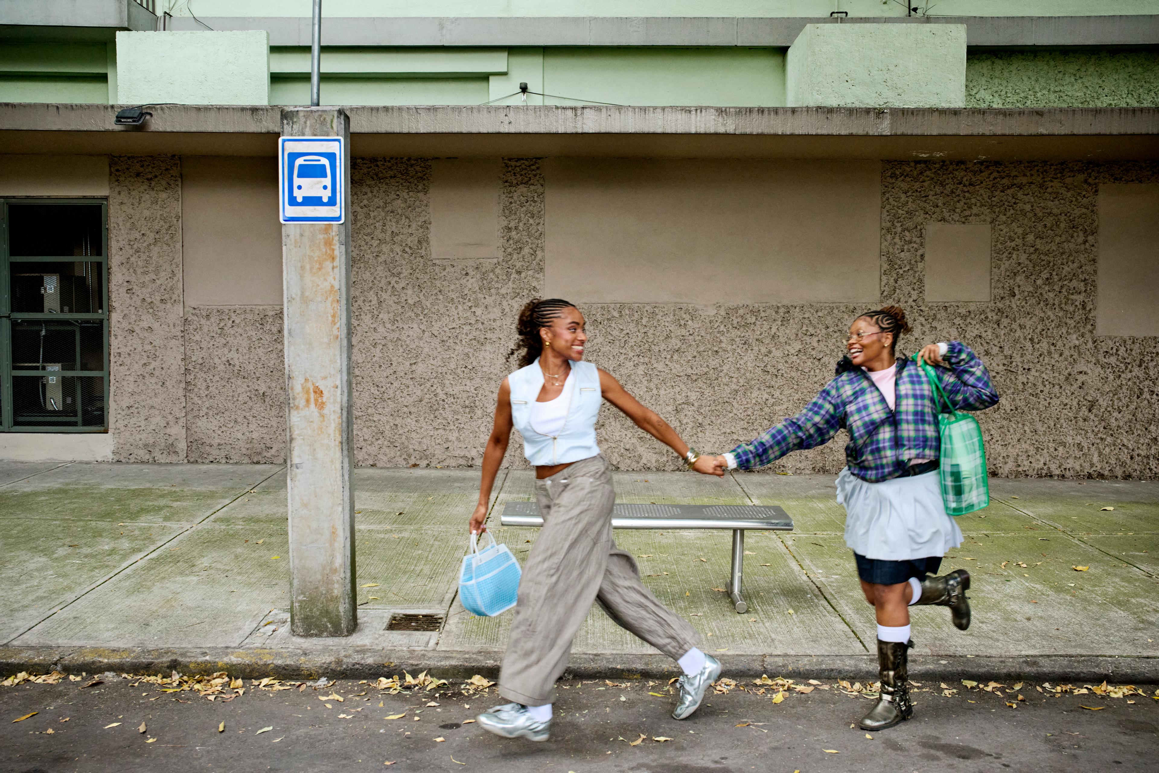 Couple holding hands on a date outside