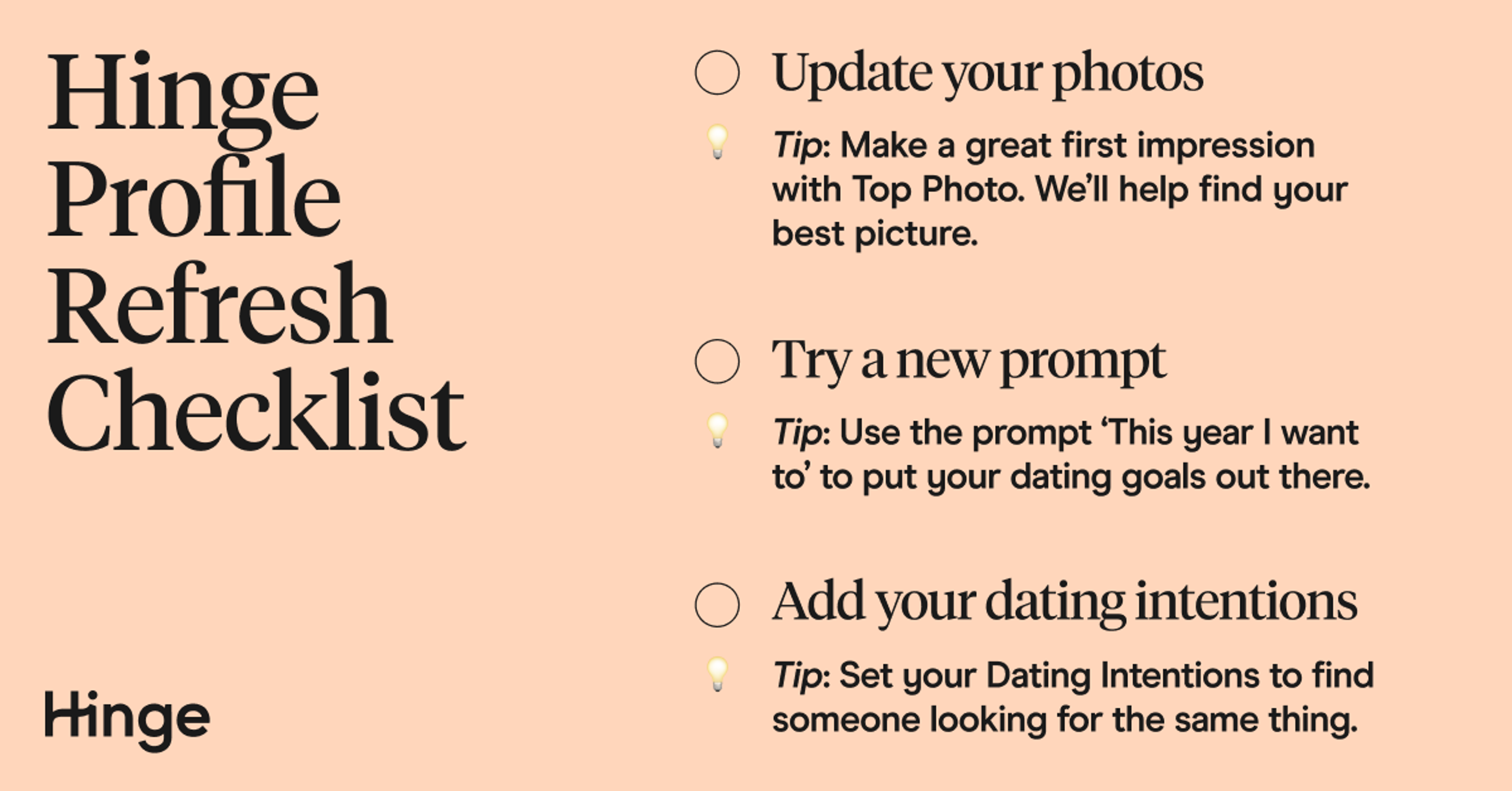 Hinge Profile Refresh Checklist