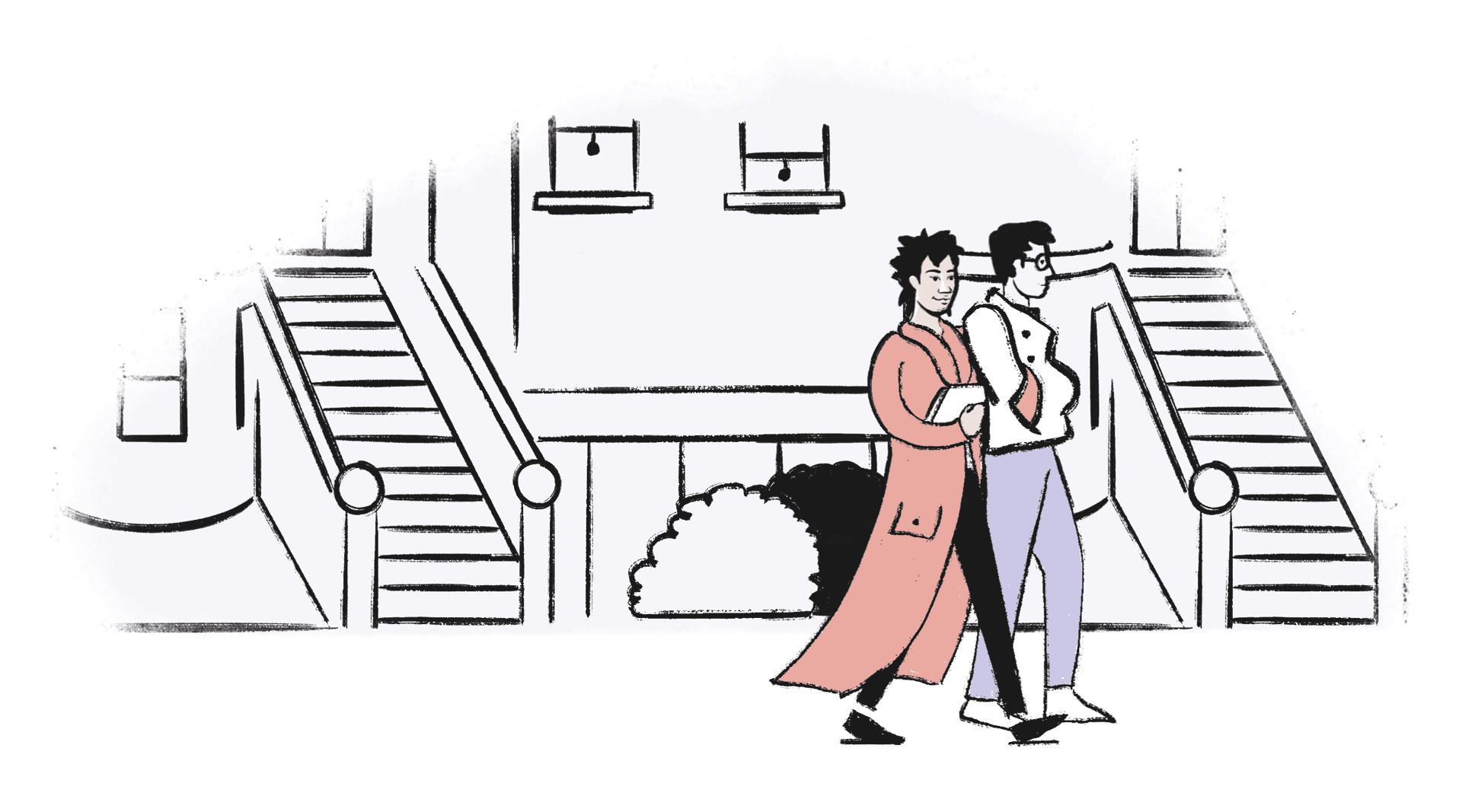 Illustration of two men on a date walking down the street